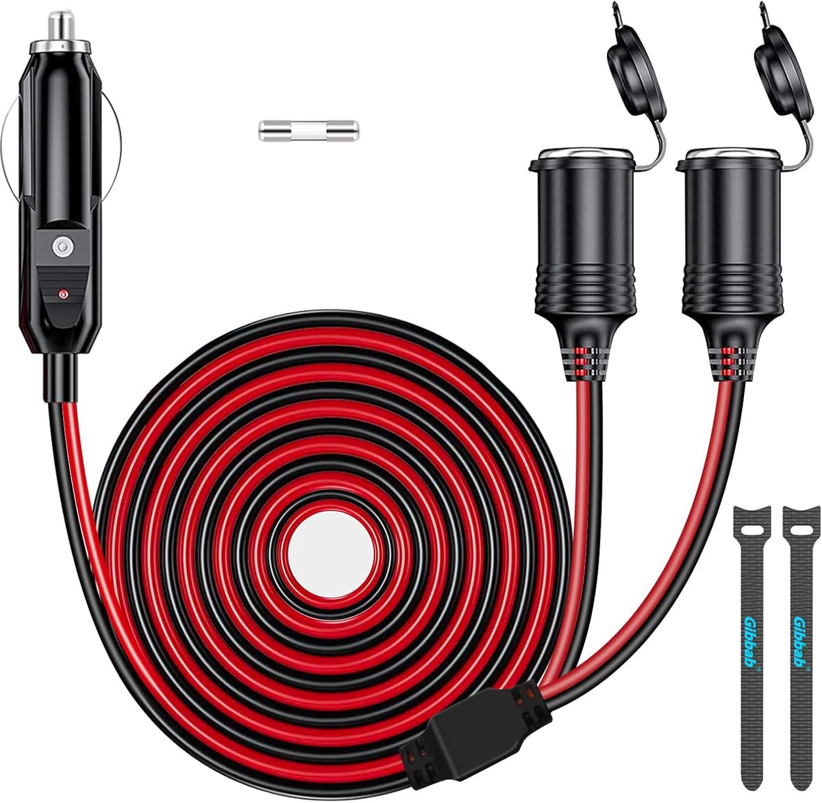 Aansteker verdeler 1 naar 2 - Lange 6.6FT/2m kabel - Dubbele contactdoos 240W - Inclusief 2 * 20A zekeringen - ShopVlot