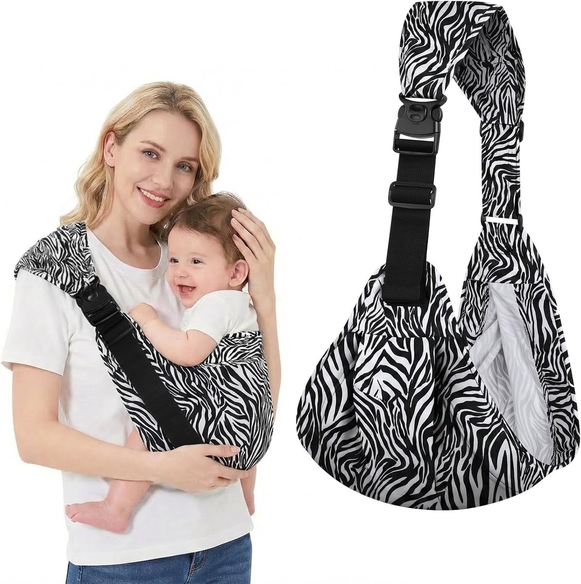 Ergonomische draagzak voor baby's, lichtgewicht en comfortabel, geschikt voor pasgeborenen tot 20 kg, met zebra print