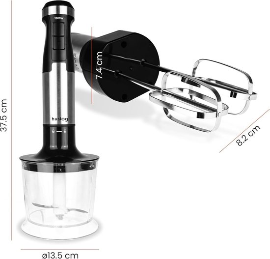 Staafmixer Set - Handmixer Blender - Keukenbereidingen Maken - 1500W Krachtige Motor - 600 ml Maatbeker - Zilver Zwart — afbeelding 4
