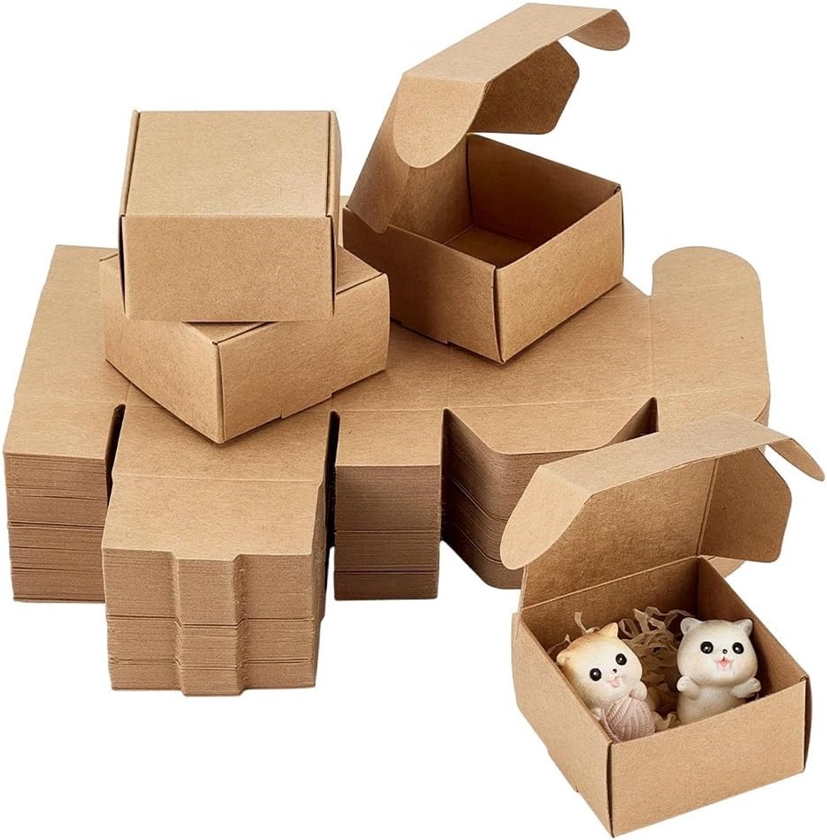 100 Stuks Kraftpapieren Dozen 6,2 x 6,2 x 3,5 cm - Kleine Verzenddozen voor Geschenken, Feesten en Projecten, Opvouwbare Opbergdozen