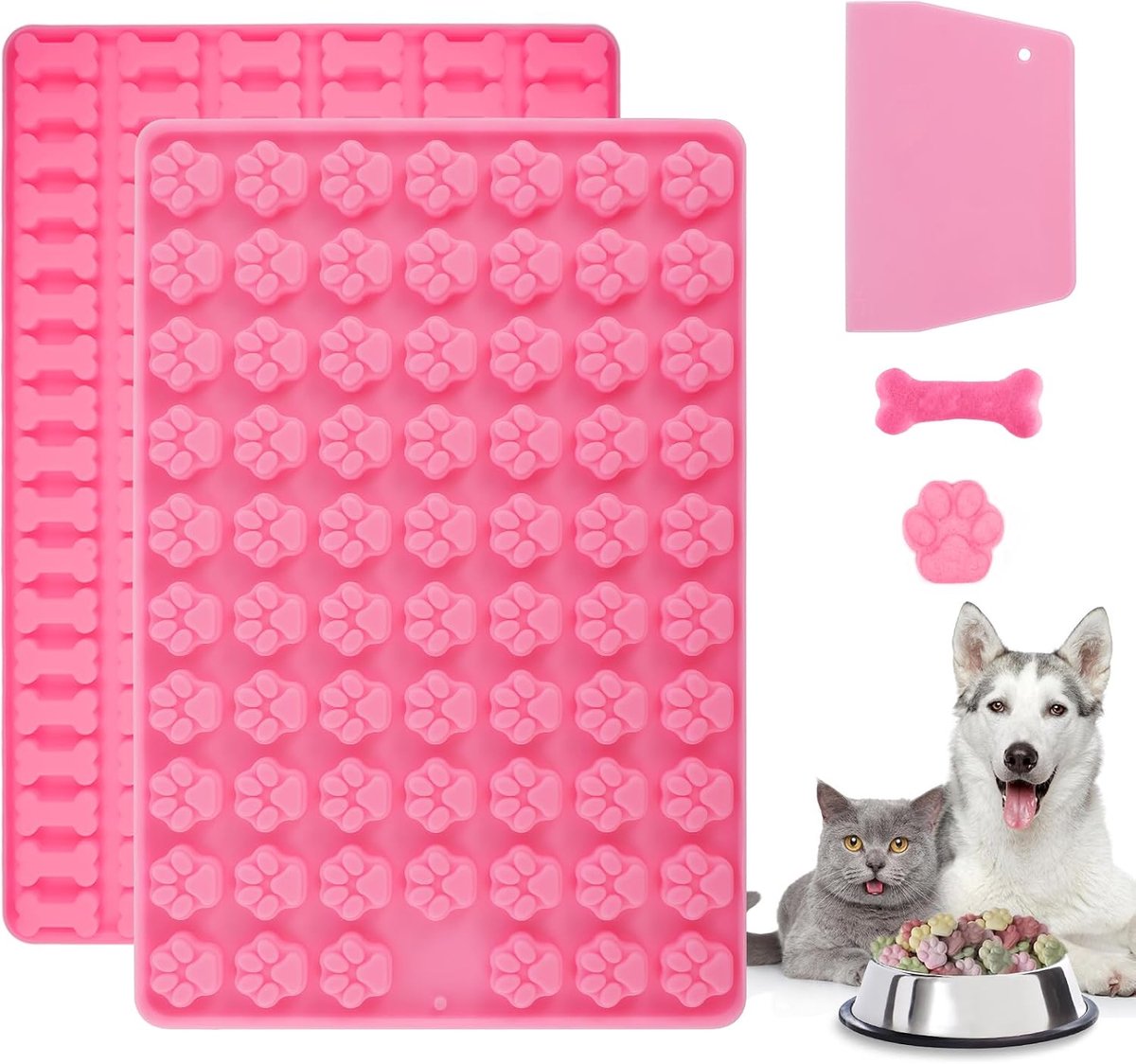 2pcs Baking Mat, Dog Cookies with 1 Dough Scraper, Silicone Baking Mats for Dog Treats, Cat, Claw and Bone Shape - ShopVlot