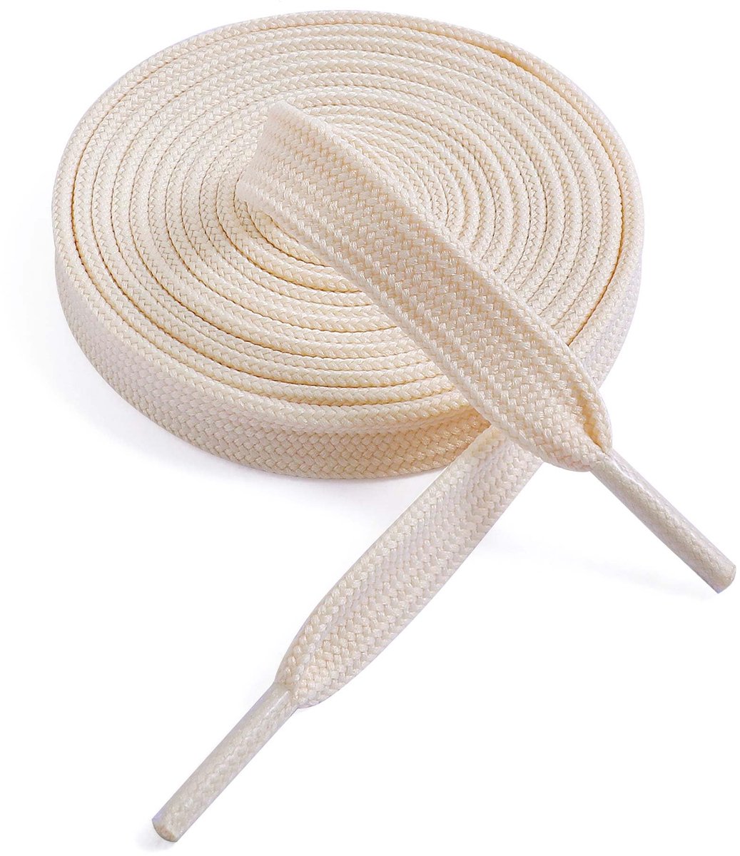 VSUDO Platte Schoenveters 9mm met Fijne Weving - Dubbele Geweven Veters voor Sneakers (1 Paar-Beige-60cm) - ShopVlot