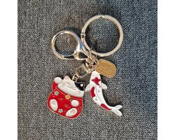 Japanse Gelukskat Sleutelhanger met Koi Karper - Kawaii Maneki Neko Bag Charm voor Tas en Sleutels
