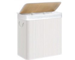 Wasmand Wasgoedmand Opbergmand 60 x 40 x 61,5 cm Wit 150L grote capaciteit met drie vakken en afneembare wasbare binnenzak deksel en handgrepen opvouwbaar en ruimtebesparend geschikt voor wasruimte slaapkamer en badkamer