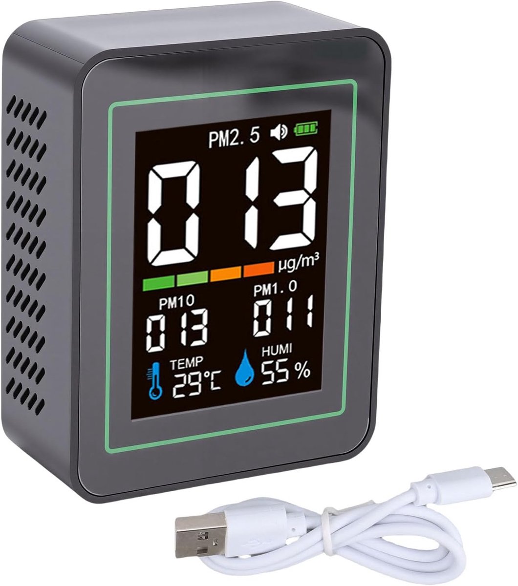Fafeicy 5-in-1 Air Quality Meter, Realtime Monitoring of PM2.5, PM10 and PM1.0, Temperature and Humidity Meter with - ShopVlot