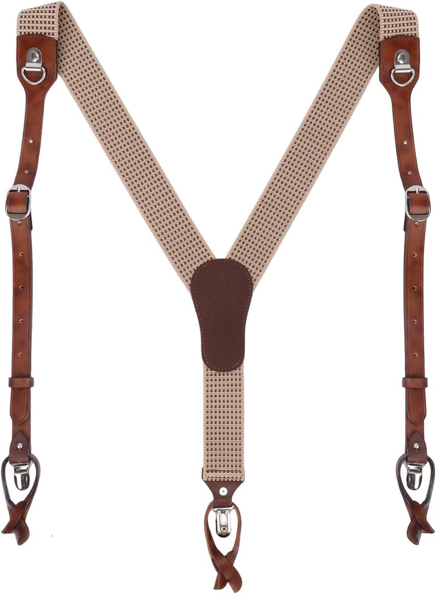 Heren Leren Suspenders 4 cm - Y-vormige Verstelbare Elastische Werkbanden - Sterke Clips - ShopVlot
