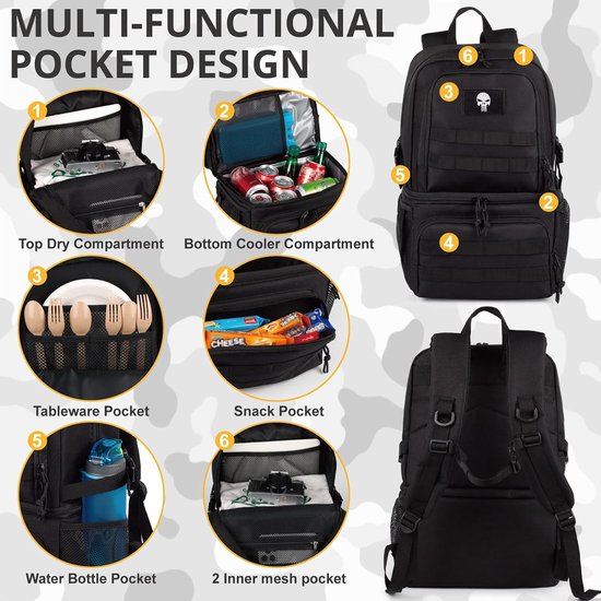 Tactical Double Cooling Backpack for Men, Large Lunch Backpack with 2 Compartments, Soft Cooler Bag - ShopVlot — afbeelding 4