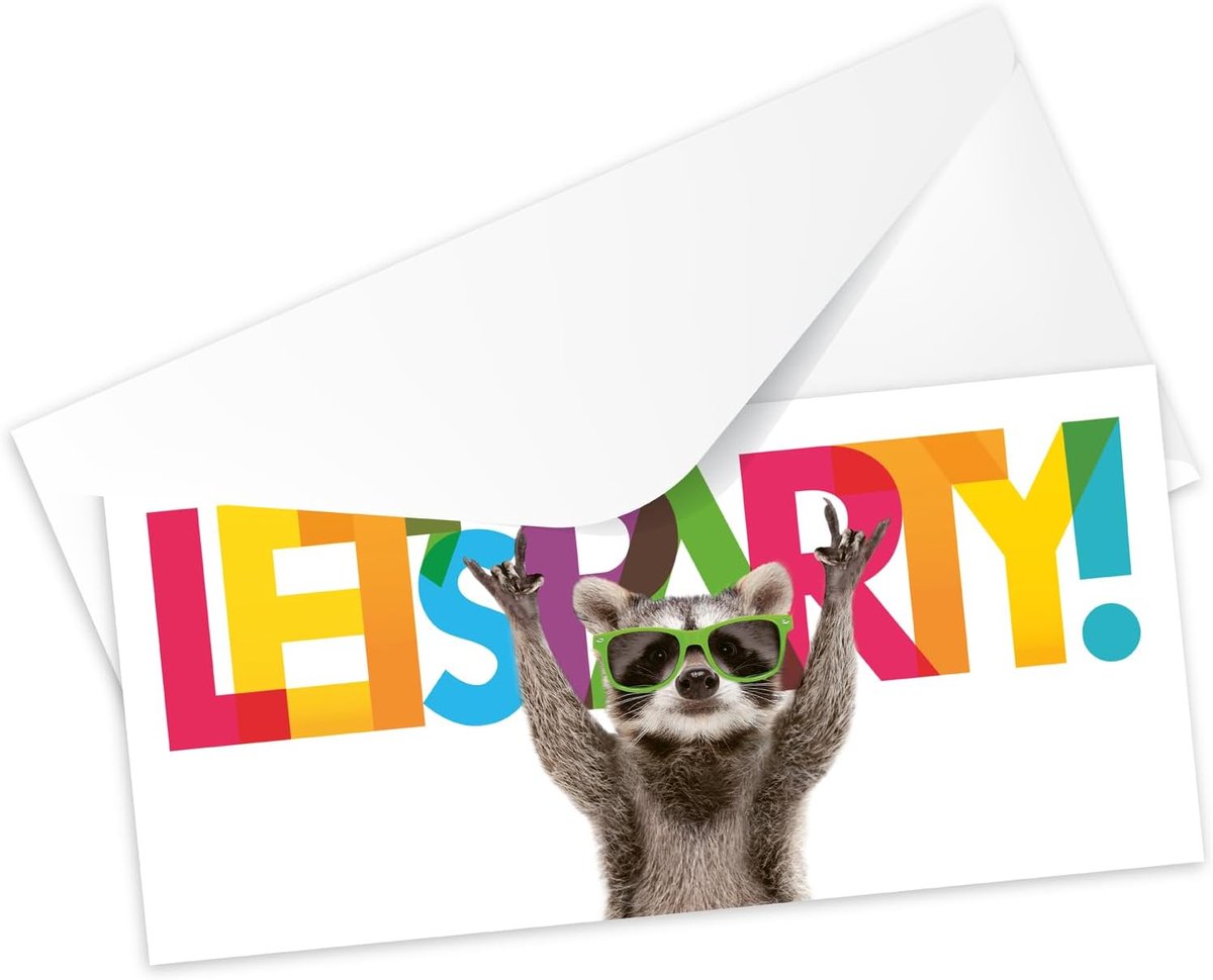 Racoon uitnodigingskaarten met envelop, grappige uitnodiging voor kinderverjaardag voor jongens, meisjes en - ShopVlot