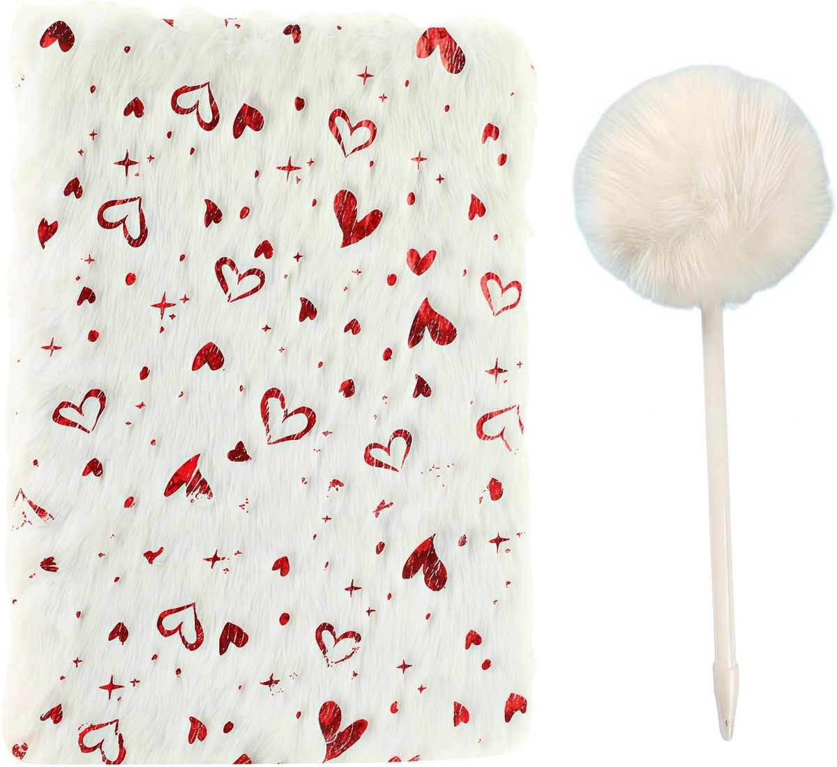 A5 pluche hart notitieboek - wit - pluche pen set - voor geheimen en herinneringen - ShopVlot