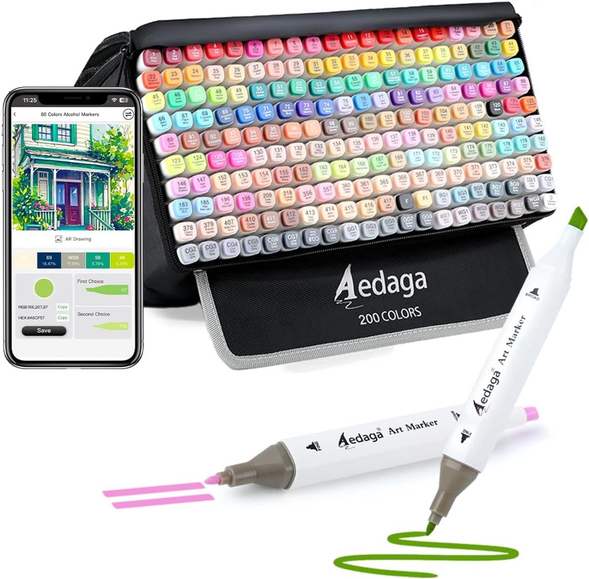 AEDAGA 200 Colors Alcohol Markers with App, Double Point Chisel & Fine - ShopVlot
