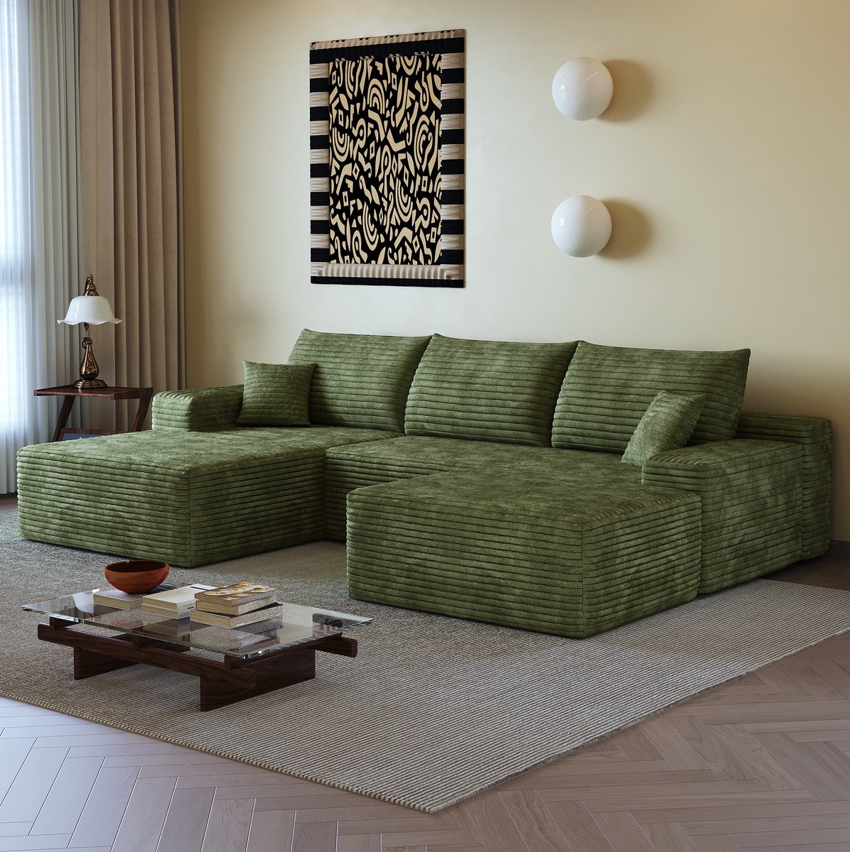 MODENUIT Hoekbank 270 cm - Modulaire L-vormige Chaiselongue - 4-zits - Voor Woonkamer - Stof - Groen