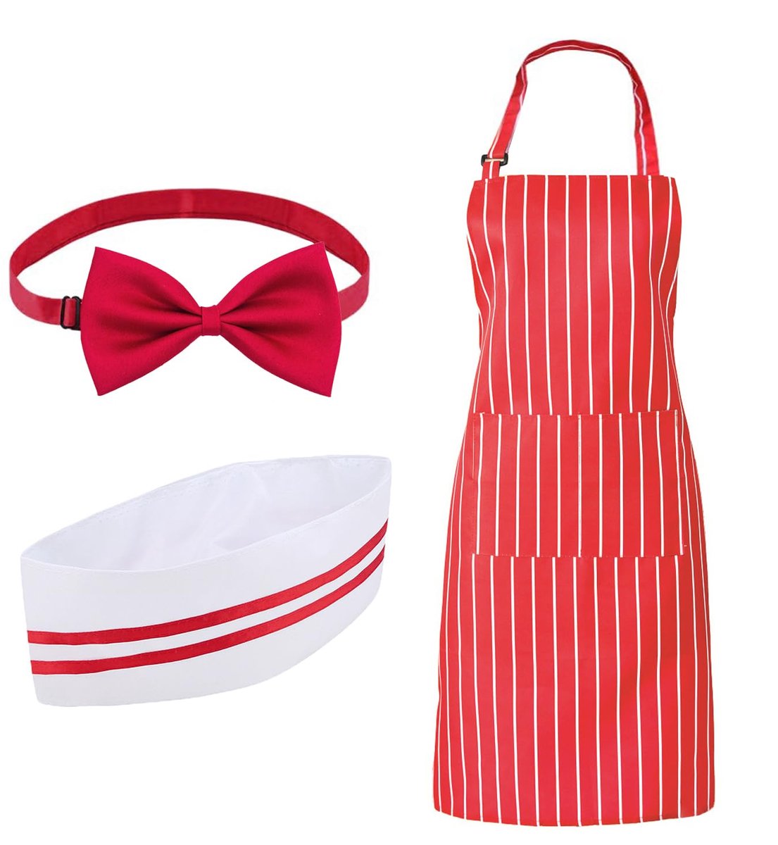 Schorten set van 3 - rood en wit gestreept - verstelbaar - perfect voor koken en bakken - ShopVlot