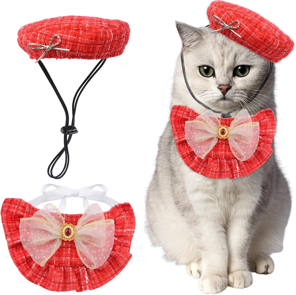 Verstelbare bandana-sjaalset voor huisdieren, prinses kostuum voor Halloween en verjaardagsfeestjes, schattige kleding voor katten en honden