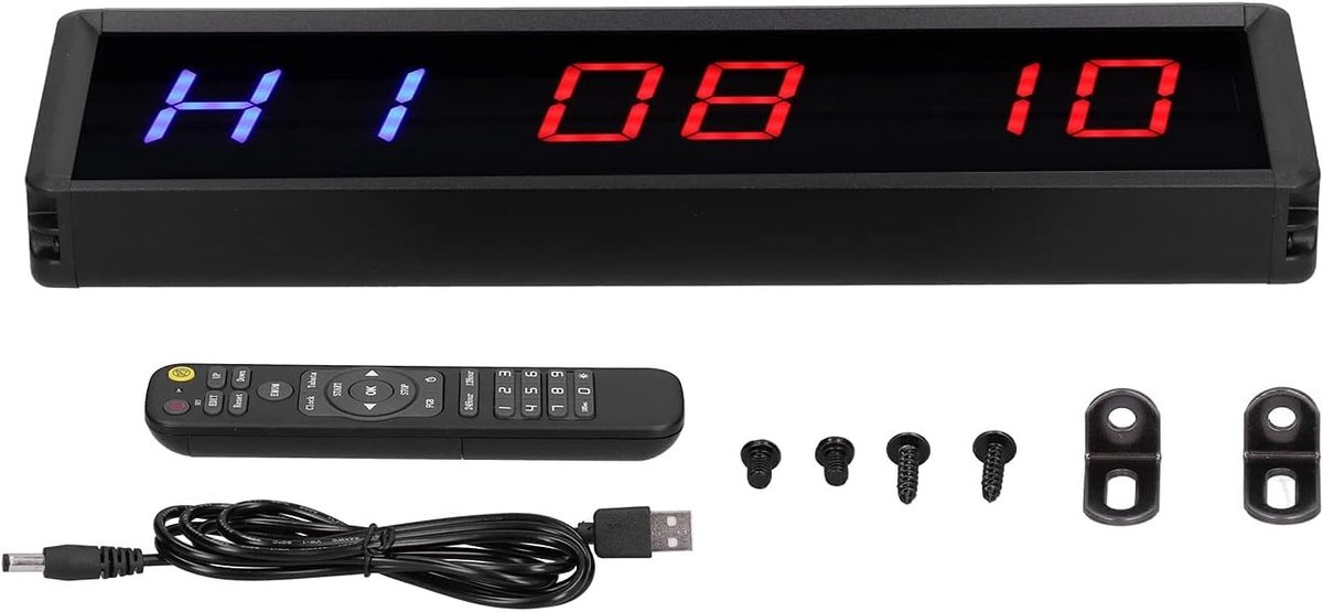 Fitness Interval Timer met Stopwatch en LED Display voor Thuisworkouts en Trainingen, Aluminium Alloy Design