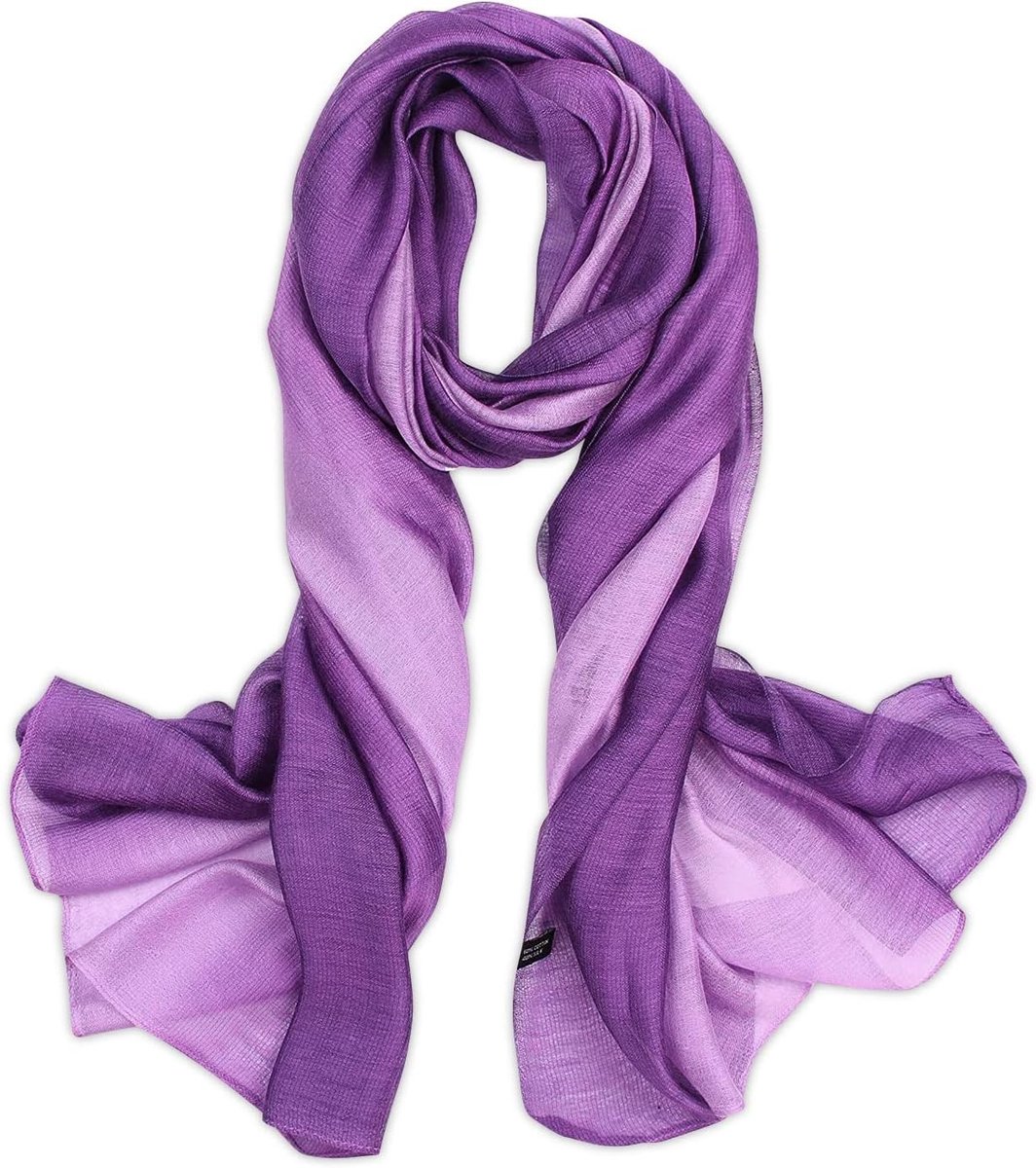 Zijdeachtige sjaal voor dames in paarse gradient kleur, lichtgewicht en elegant voor alle seizoenen, ideaal als zonbescherming en modeaccessoire