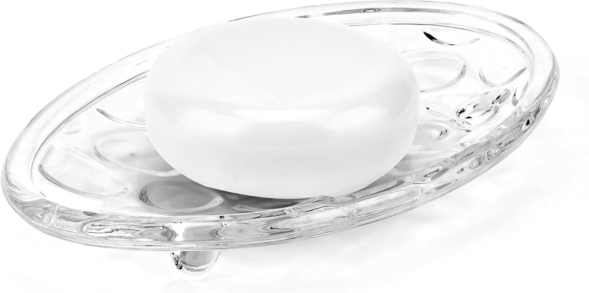 Ovale glazen zeepdispenser met kiezelontwerp, zeepbeschermer voor aanrecht en badkamer, transparant en stijlvol