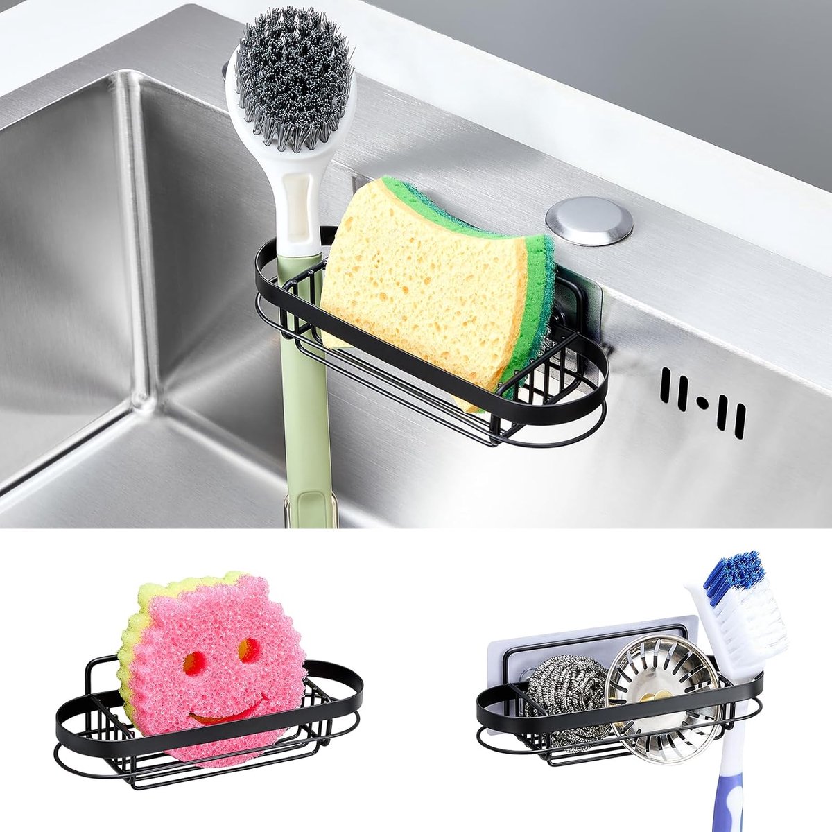 Spoelbak-organizer zwart - sponshouder - spoeldoekhouder - houdt je keuken netjes - ShopVlot