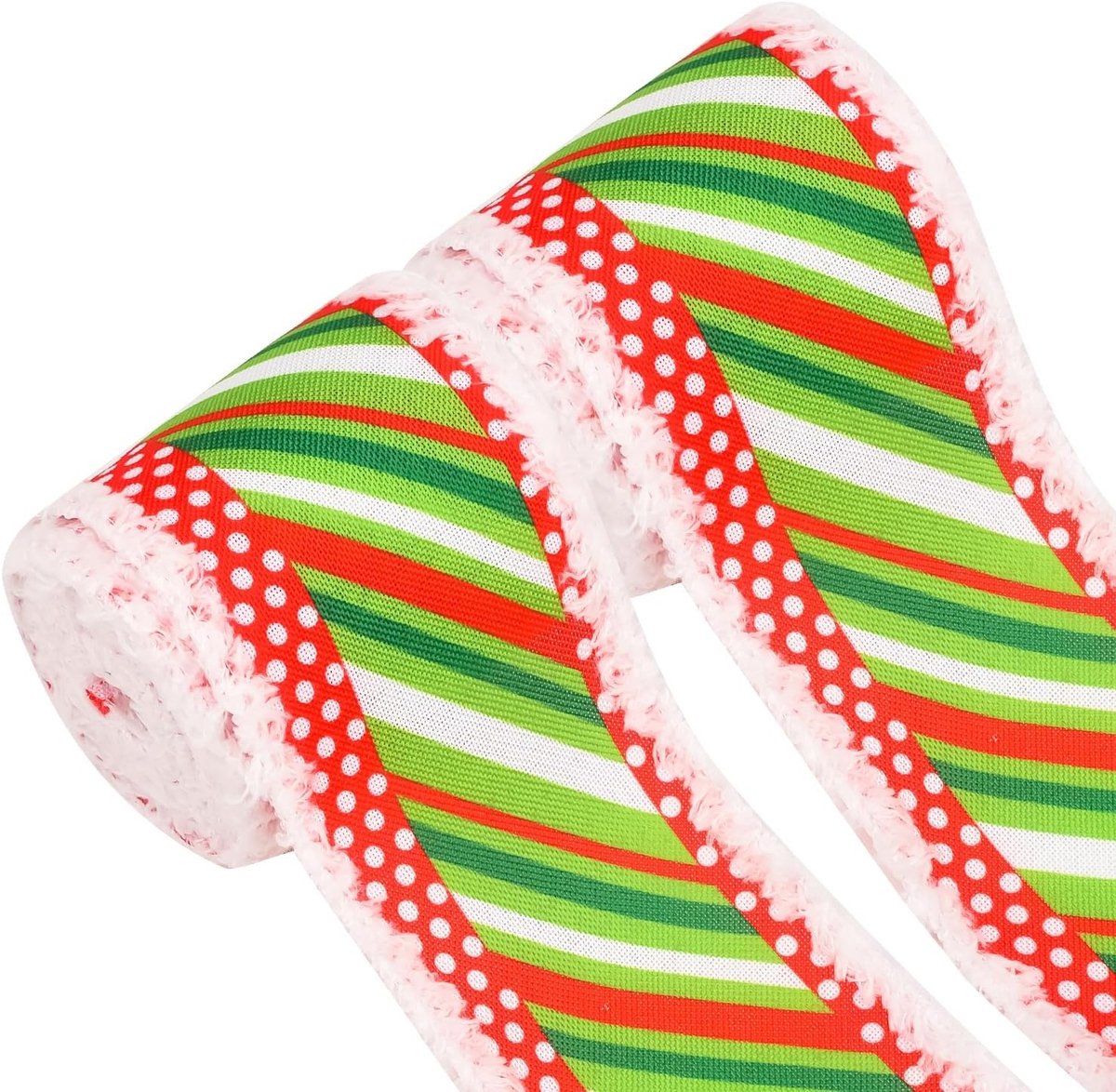 2 Stuks Geweven Kerstlint met Rand voor Cadeauverpakking en Decoraties - Gestreept Lint voor DIY Creaties en Feestelijke Versieringen