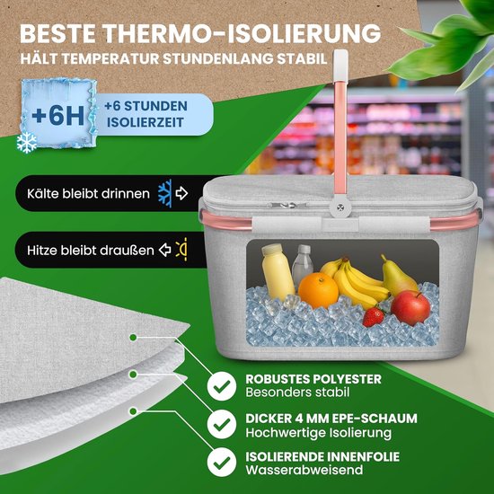 Thermo-boodschappenmand groot - geïsoleerde koeltas - versterkte bodem - ideaal voor picknicks - ShopVlot van Thermo期开奖 — afbeelding 3