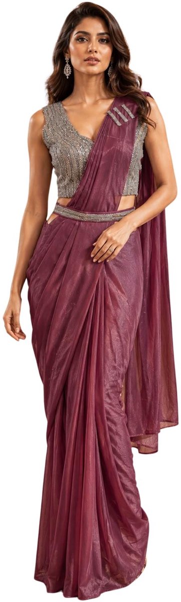 Simhera Threads Women's Dusty Rose Shimmer Saree with Embellished Border | Designer Party Wear Saree