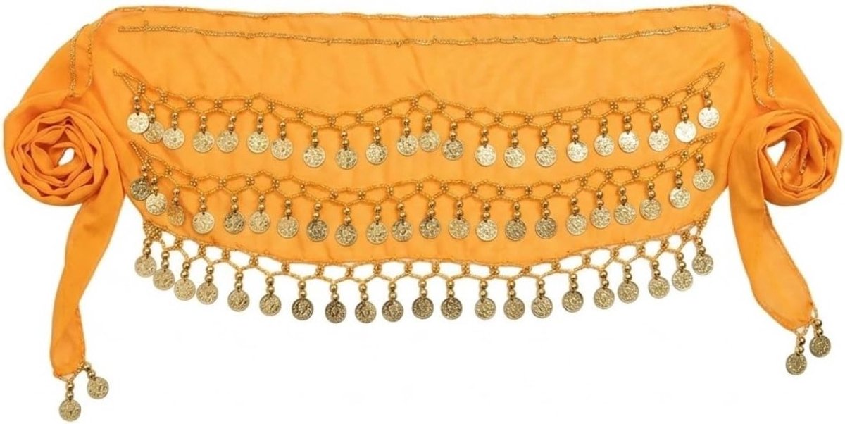 Bauchtanz Gürtel in Oranje met 72 Goldmünzen - Chiffon Hüfttuch voor Dans en Kostuum Accessoires