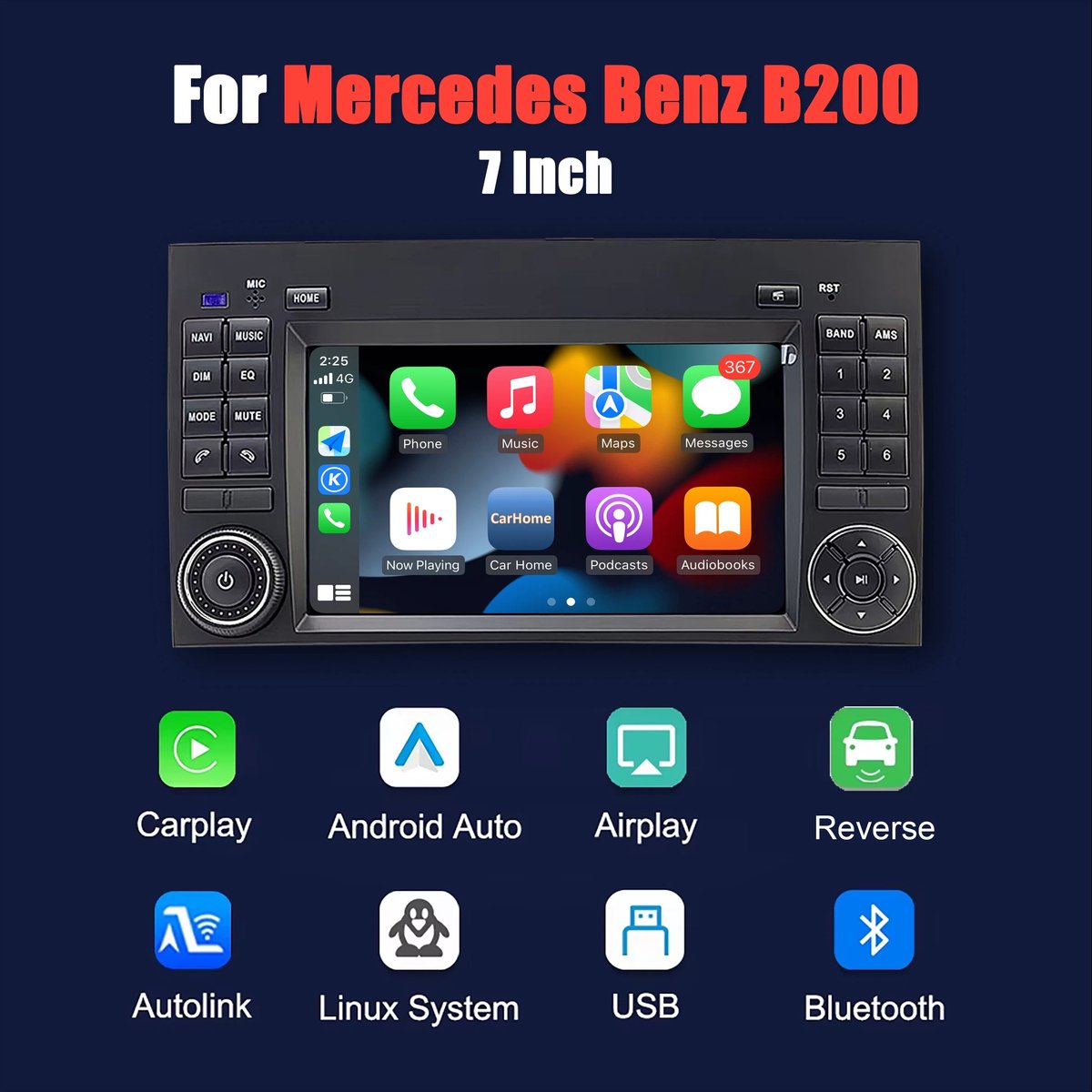 Wentinkmo 7 inch Linux Multimediascherm - draadloos Carplay Andriod Auto