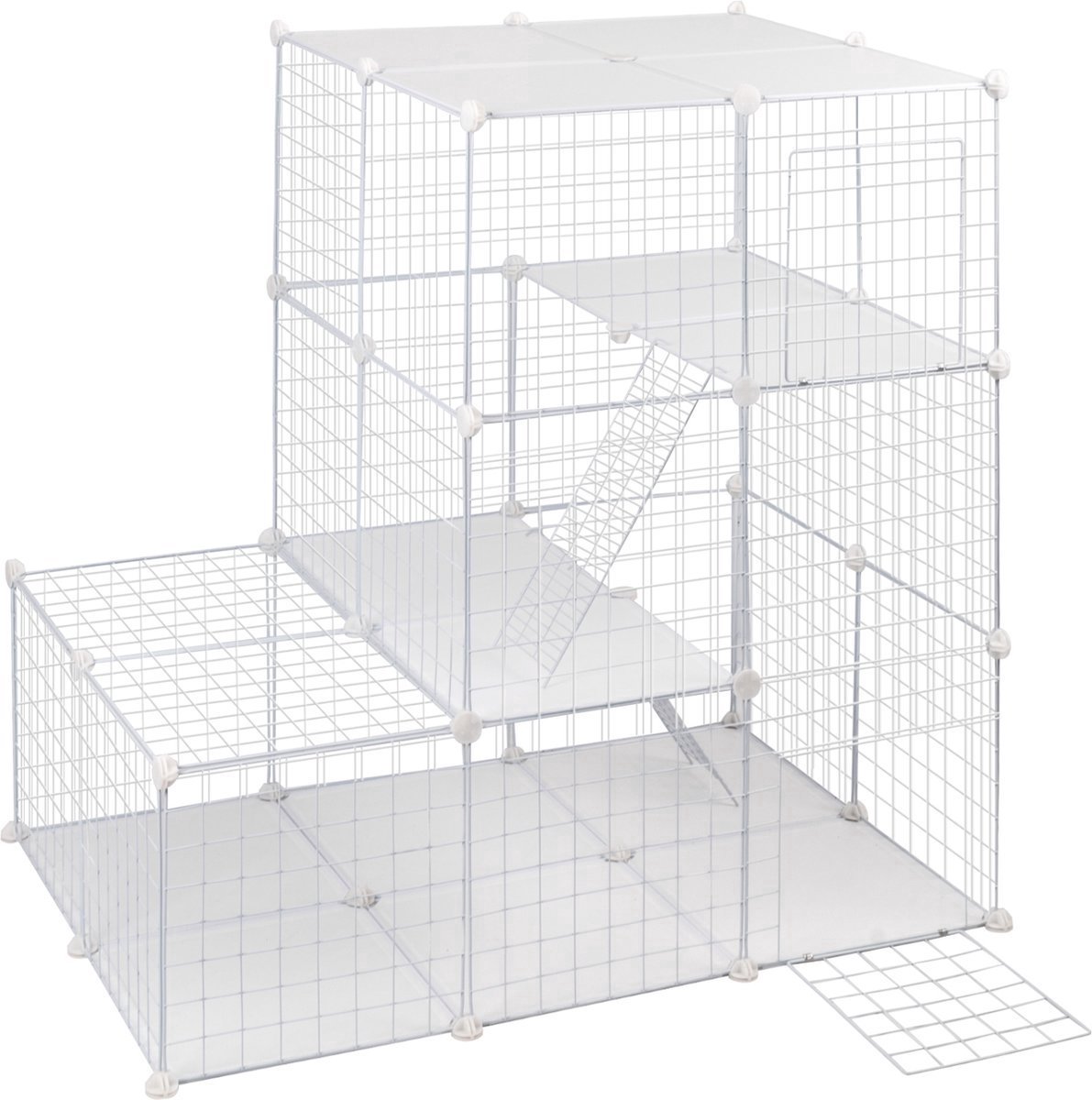 Dierenren 75x110x110cm Wit - Verstelbaar en Katten, konijnen en puppy's - Voor Binnen, Honden, Katten en Huisdieren