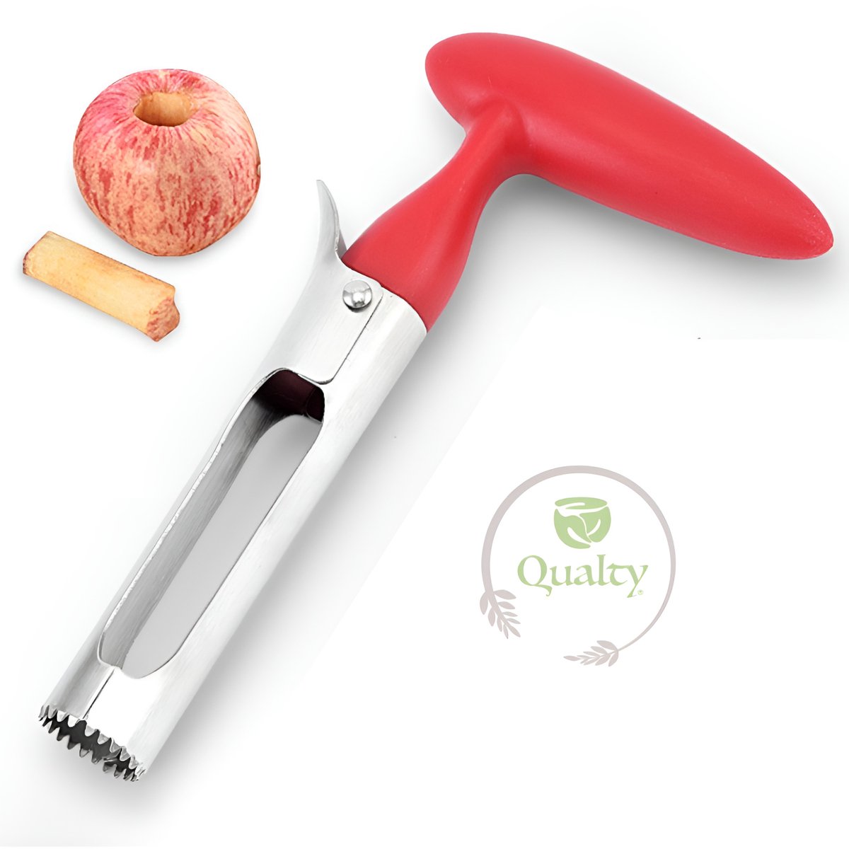 Qualty Appelboor - Appelboren - Appelsnijder - Klokhuis Verwijderen - Rood - RVS - 18 cm