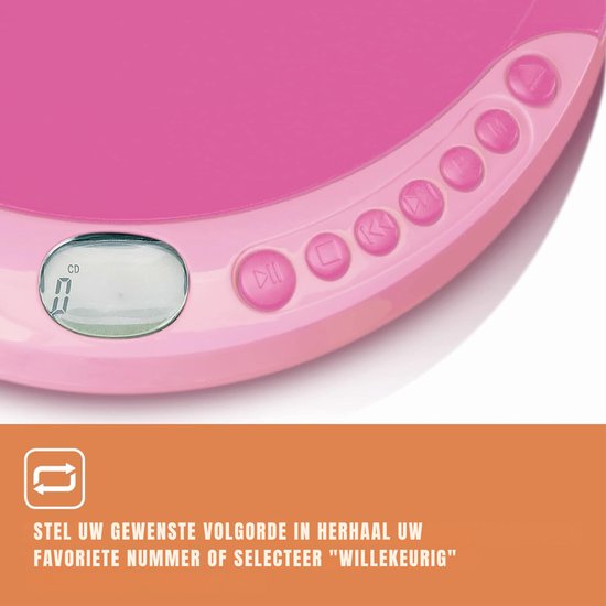 QORA® CD Speler - Draagbare CD Speler - Portable CD Speler - Roze - 15cm x 14cm x 3cm — afbeelding 3