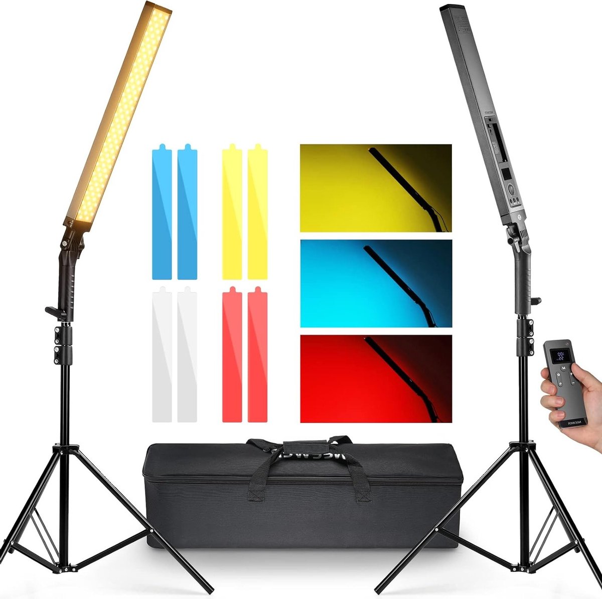 LED Video Light Bar Set met Dimmable Functie, 2.4G Afstandsbediening, 3200K-5600K Verlichting voor YouTube Video's, Fotografie en Gaming met Statief en Filters