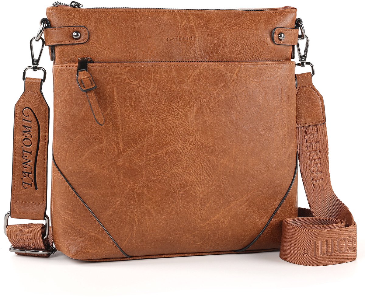 TANTOMI - Schoudertas Dames - Met RFID-bescherming - Middelgroot crossbody tas dames - Met verstelbare brede schouderband - Lichtgewicht crossbodytassen -Lichtbruin