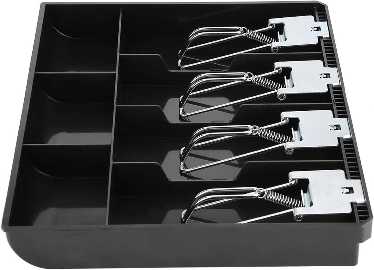 Grote Geldlade met 7 Compartimenten voor Munten en Briefgeld, Ideaal voor Winkels en Kassa's, Zwart 32.3 x 24.5 x 3.5 cm