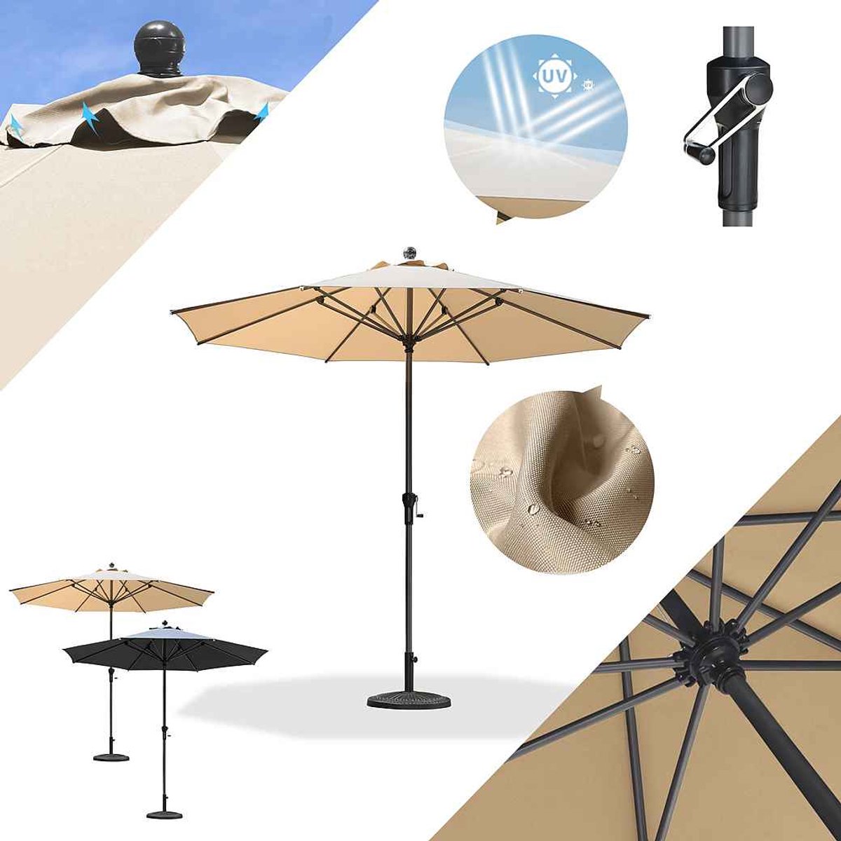 PURPLE LEAF ronde parasol — parasol met centrale paal, geschikt voor gebruik op het balkon of terras — 335 cm — grijs — UV50+