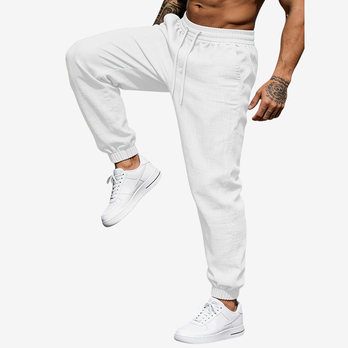 Currero Linnen Broek Heren Zomerbroek Volwassenen Lange Broek Pantalon Strandbroek Zomer Ibiza Stijl Wit
