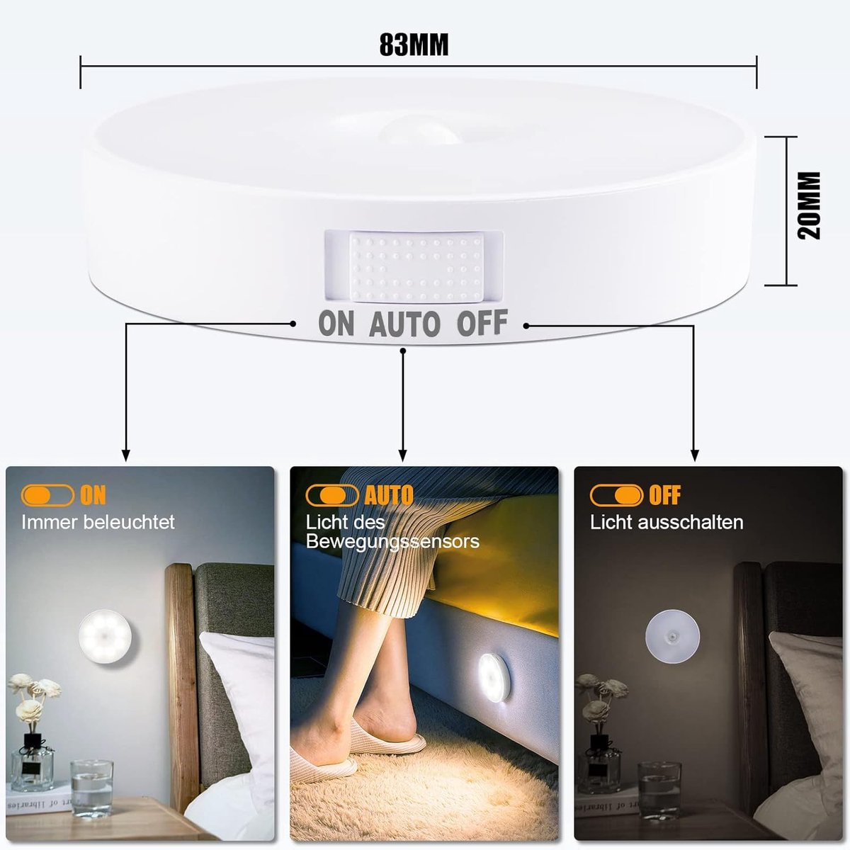 Vellaro Nachtlampje - Zonne-energie & USB Oplaadbaar - 8 LED's - Bewegingssensor - Voor Trap, Kast, Hal wit