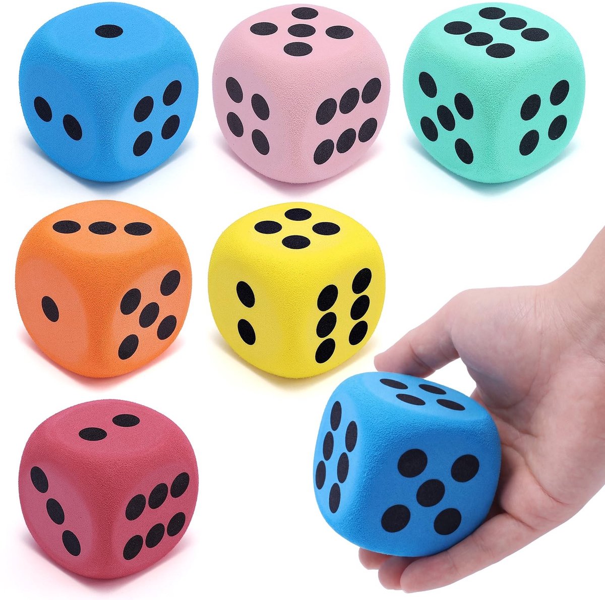 Dailygoods - Schuimkubussen Set van 6 - 60 mm Grote Dobbelstenen in 6 Kleuren voor Spelletjes