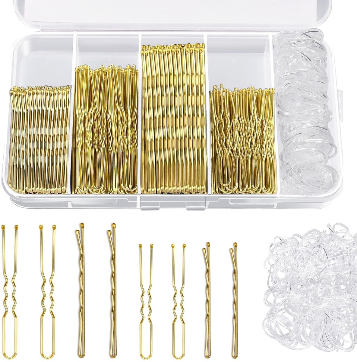 Dailygoods - Set van 300 Dames Haarspelden - U-Haarspelden met Transparante Haarbanden