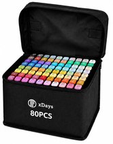 xDays Twinmarkers 80 Stuks – Alcohol Markers – Dual-Tip Stiften – Markeerstiften voor Volwassenen en Kinderen – Inclusief Opbergtas – Fijne en Brede Punt – Kleurstiften – Tekenstiften