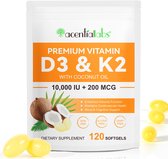 Acentiallabs Vitamine D3 & K2 - 120 Softgels - D3 10000 IU + K2 MK-7 200 mcg - Met Kokosolie