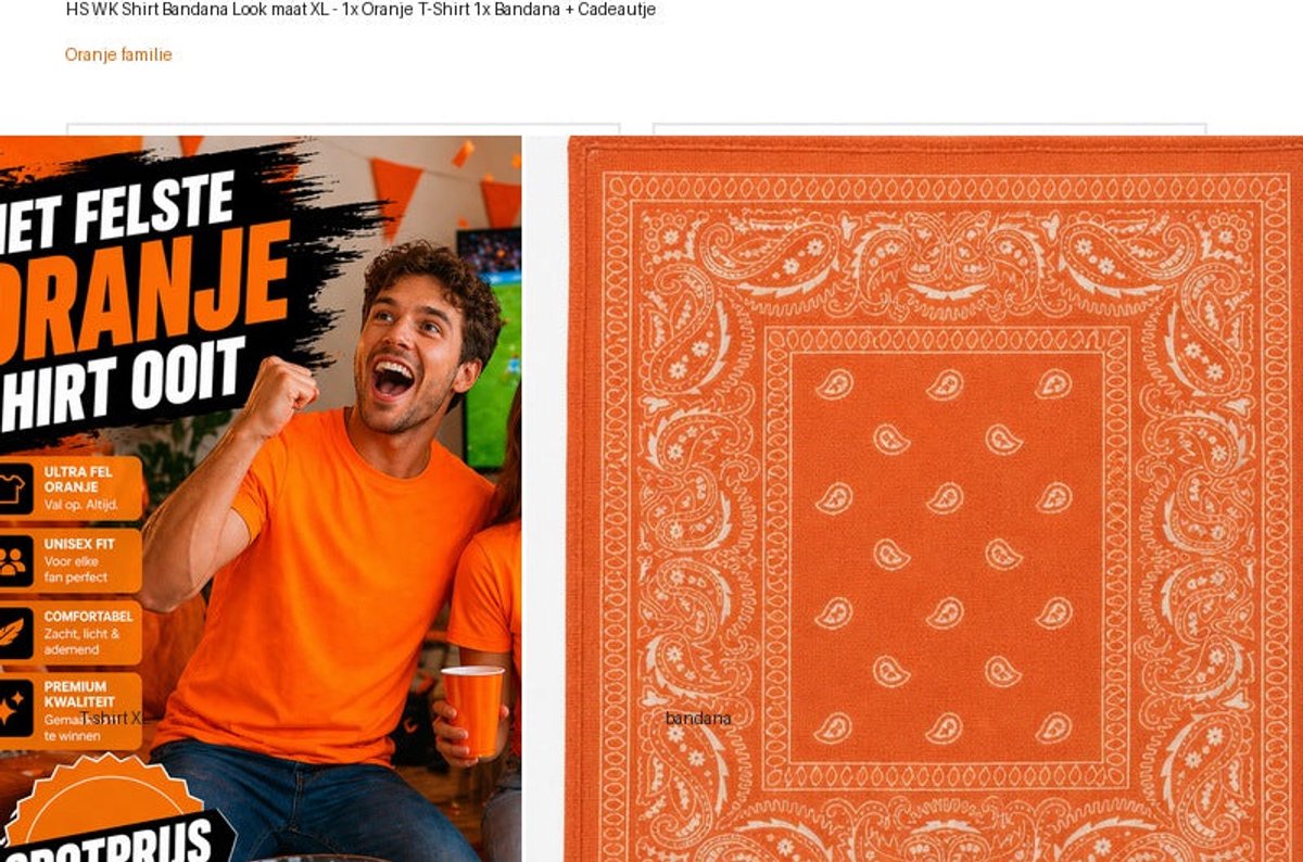 HS WK Shirt Bandana Look maat XL - 1x Oranje T-Shirt 1x Bandana + Cadeautje
