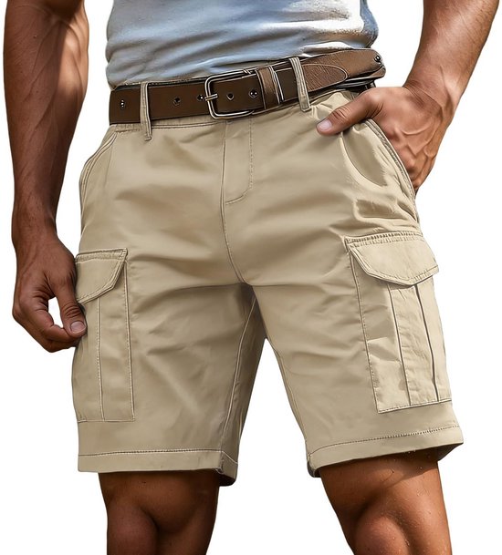 Kraftverdia® Korte broek voor heren, zomer, katoen, stretch, cargo shorts met zakken, outdoor, casual, werkbroek, heren, kort (zonder riem) -3XL