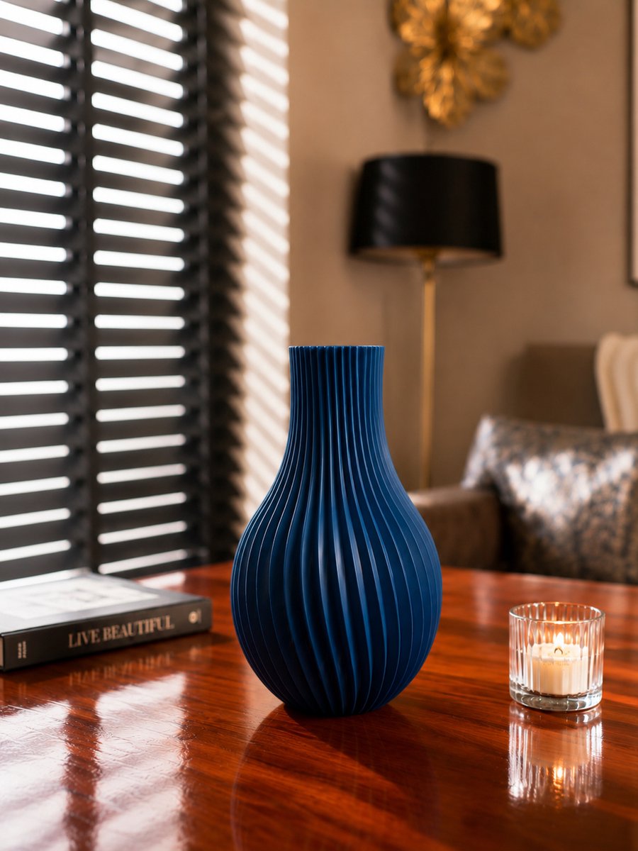 ABCShopper Moderne Bloemenvaas Glans - Vaas Droogbloemen - Blauw - Tafeldecoratie - Decoratie Woonkamer Tafel - 3D-ontwerp in Duurzaam PLA-materiaal - Cadeau voor Vrouw - Cadeautje voor Haar