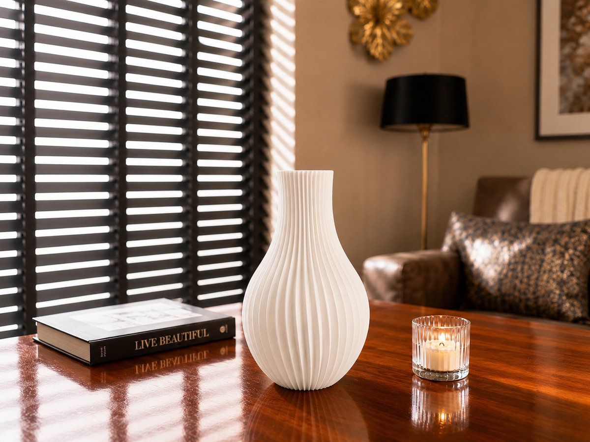 ABCShopper Moderne Bloemenvaas Glans - Vaas droogbloemen - Wit - Tafeldecoratie - Decoratie Woonkamer Tafel - 3D-ontwerp in Duurzaam PLA-materiaal - Cadeau voor Vrouw - Cadeautje voor Haar