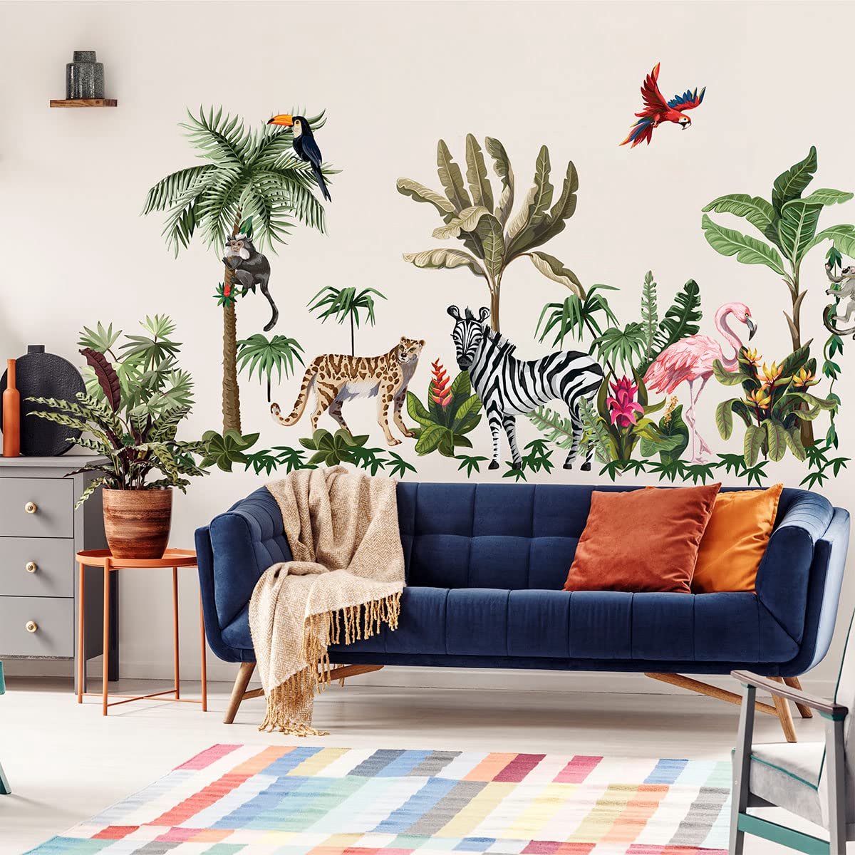 SnelShoppen - Muursticker Kinderen XXL Jungle Dieren Decoratie Baby- en Kinderkamer Zelfklevend 135x120cm Voor Jongens en Meisjes