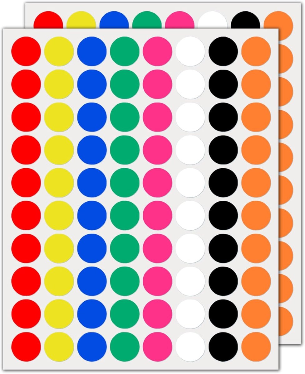 SnelShoppen - 2000 Stuks 20mm Ronde Stickers Kleurige Punten Zelfklevende Labels - 8 Kleuren voor Feest, School, Organisatie en Creatief Gebruik