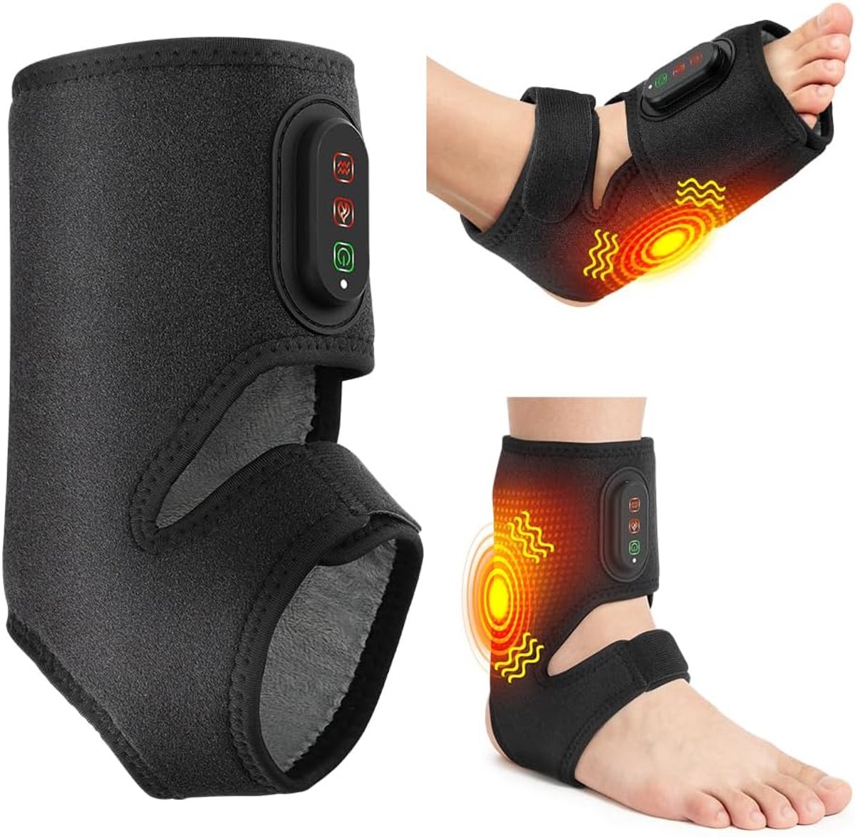 3-in-1 voetmassageapparaat met warmtefunctie, draadloos verwarmd enkelmassageapparaat, 3 vibratiestanden en 3 warmteniveaus, touchscreen, USB-oplaadbaar, verlicht voetpijn, voor thuis en op kantoor, verwarmde enkelbrace (1 stuk)