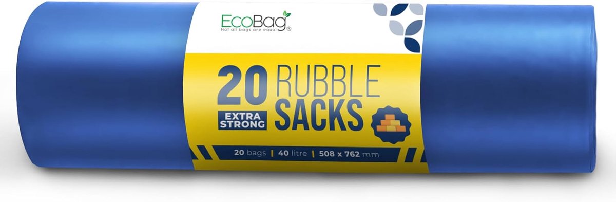 Ecobag 20 SUPER STERKE HEAVY DUTY RUBBLE ZAKKEN 40 liter inhoud, blauw, ECO20RB, 508mm x 762mm - ShopVlot