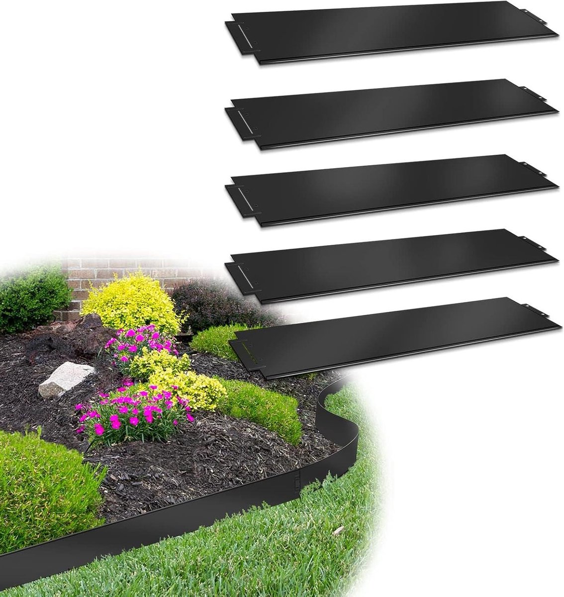 Gazonrand Metaal - Bloembedrand Perkbegrenzing - Tuin Afbakenen - Flexibel Insteeksysteem - 20 stuks 100 cm - Zwart