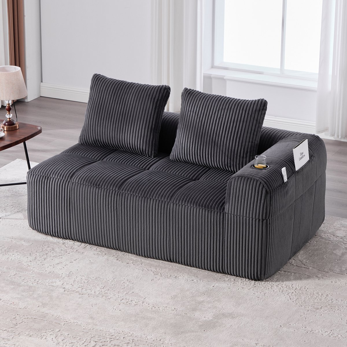 2-Zitsbank Corduroy - Comfortabele Bank Met Bekerhouder En Opbergtas - Modern Design