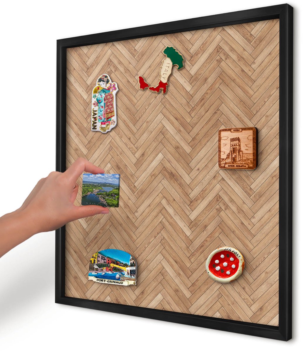 Artprintcave Bruin Magneetbord mit Zwart Frame - 50x50 cm - Visgraatpatroon Bord Voor Magneten - Geometrische Notitiebord - Texturen